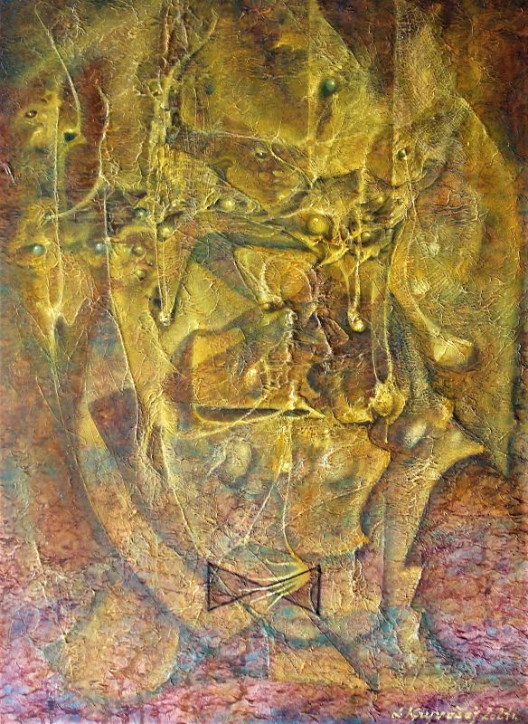 Elegán-70x50, oil and structure on sololit