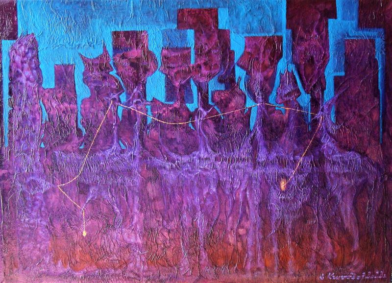 Kněžky, 70 x 50, oil and structure on canvas.