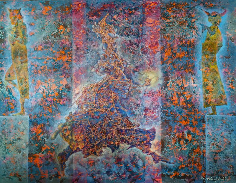 Kurýr -135 x 105,# oil and structure on canvas.       