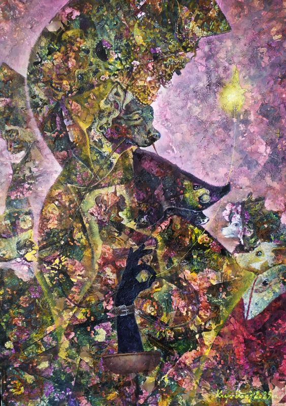 Psí láma---100 x 80, olej na plátně, komb. tech.
