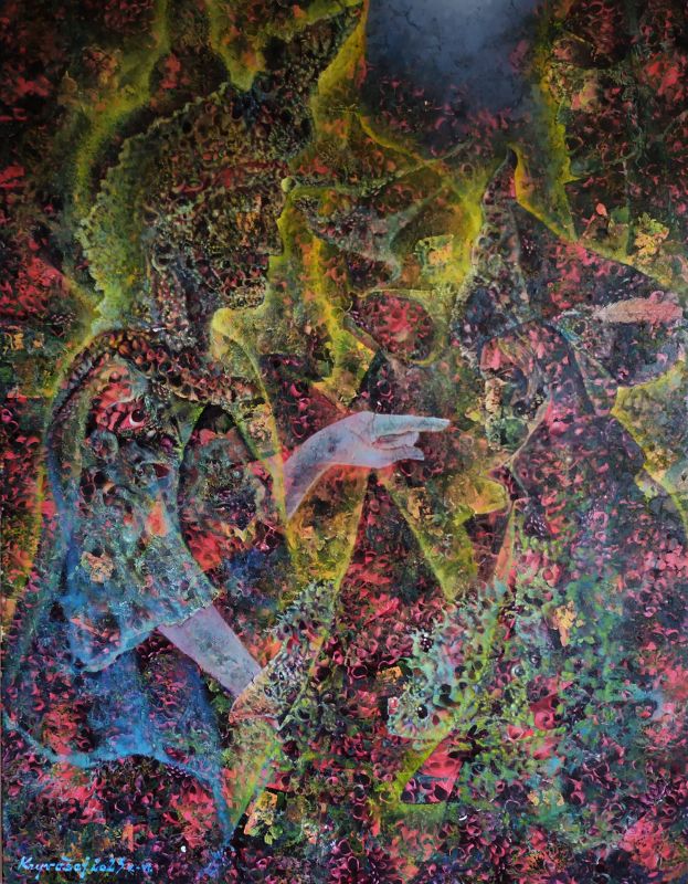 Uvedení, 165 x 130. Olej na plátně, komb.tech.
