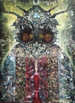 Slunilka písařka-70x50----olej na plátně, komb. tech.