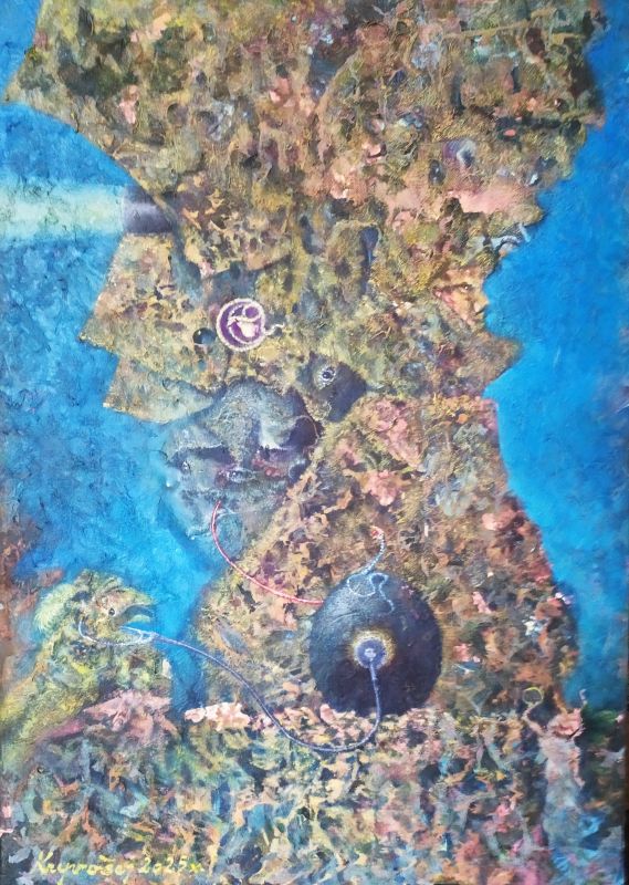 Hadí vejce-70x50--olej na plátně, komb. tech.