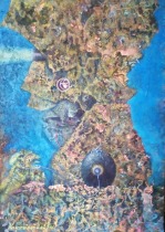 Hadí vejce-70x50--olej na plátně, komb. tech.