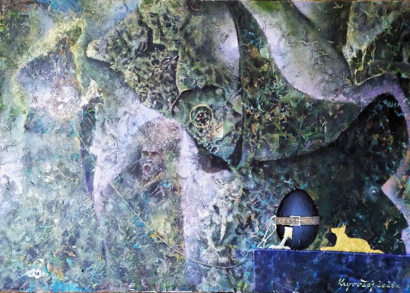 Zrození krále----100 x 70, olej na plátně, komb. tech.