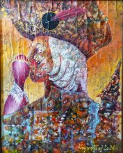 Raffael a múza 50 x 40----olej na plátně, komb. tech.